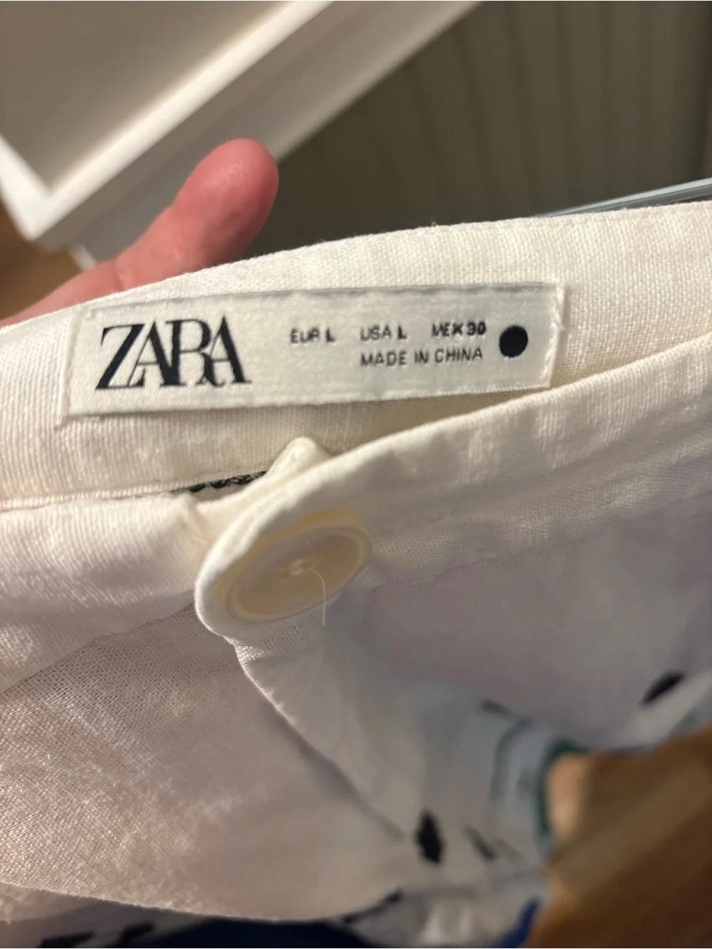 Zara Embroidered Linen Blend Cropped Straight Leg Pants White Green Large